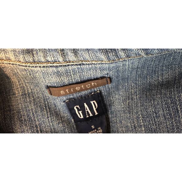 Gap Blue Jean Jacket S Snap Front Pockets Stretch Denim Grunge Trucker Western - Picture 4 of 5